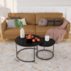Nesting Coffee Table Set of 2, 27.6inch Round Coffee Table Wood Marble Pattern Top with Sturdy Metal Frame, End Table Side Tables for Living Room Bedroom Balcony Yard - Image 4