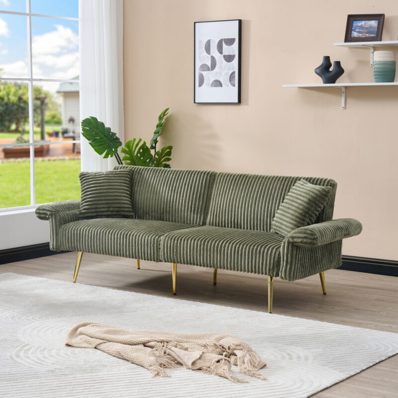 79 inch corduroy sofa bed, foldable double sofa bed with folding armrests, suitable for living rooms and small spaces - Image 3