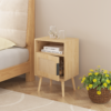 22.83'' H Rattan Nightstand, Side Table with Door Open Shelf, Accent Bedside End Table with Solid Wood Legs for Bedroom, Dorm and Small Spaces, Oak - Image 15