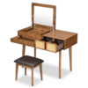 43.3" Classic Wood Makeup Vanity Set with Flip-top Mirror and Stool, Dressing Table with Three Drawers and storage space, Brown - Image 7