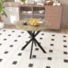 31.5 Inch Round Dining Table, Small Circle Kitchen Table with Metal Black Legs for 2-4 people,Modern Dining Room Table, Brown (only table) - Image 4