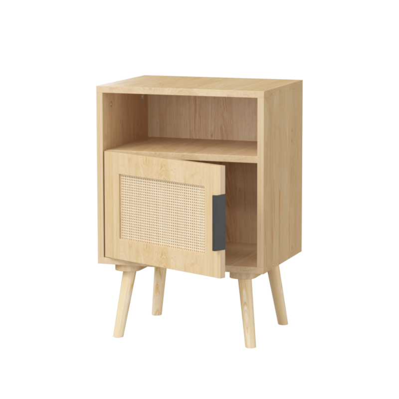 22.83'' H Rattan Nightstand, Side Table with Door Open Shelf, Accent Bedside End Table with Solid Wood Legs for Bedroom, Dorm and Small Spaces, Oak - Image 13