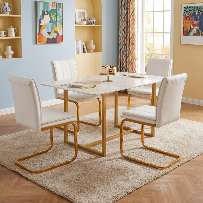 Modern dining chairs set of 4, PU leather white kitchen chairs, restaurant chairs, suitable for kitchens, living rooms, bedrooms, and offices, and metal legs - Image 2