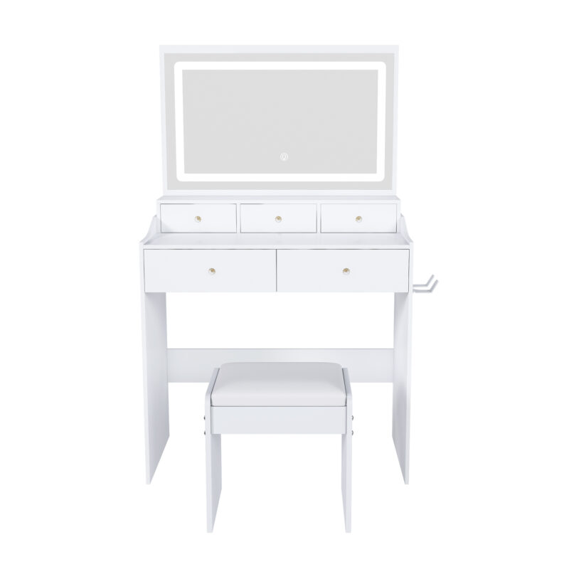 New Large Mirror Vanity Desk for Bed room , Modern Makeup Vanity Set with Power Outlet and Hair dryer holder, 5 Drawers , 3 Lighting Color Adjustable Dressing Table for Bedroom - Image 23