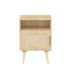 22.83'' H Rattan Nightstand, Side Table with Door Open Shelf, Accent Bedside End Table with Solid Wood Legs for Bedroom, Dorm and Small Spaces, Oak - Image 2
