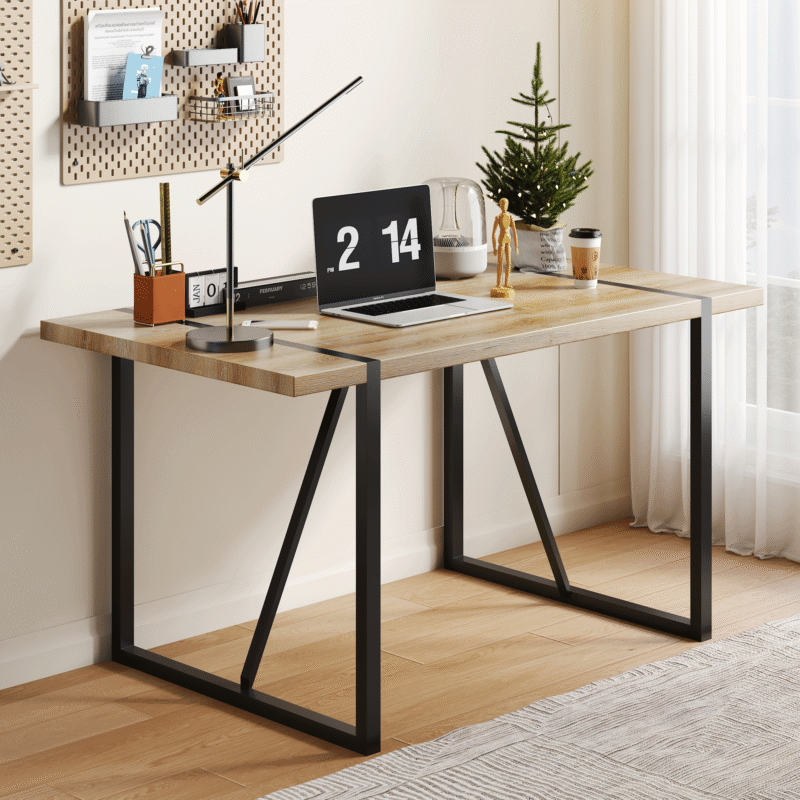 Rustic Industrial Rectangular Wood Dining Table For 4-6 Person, With 1.5" Thick Engineered Wood color Tabletop and Black Metal Legs,Desk For Kitchen Dining Living Room - Image 4