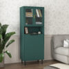 Tempered Glass Door Tall Storage Bookcase with adjustable board, 4 doors MDF painting finished cabinet, Green, Living room Bedroom storage - Image 3