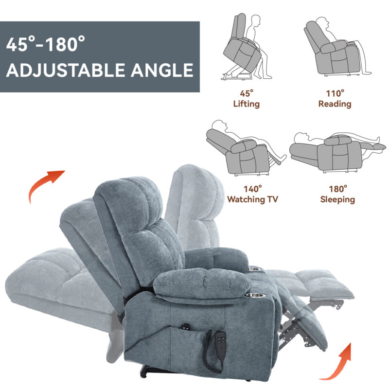 Grey Dual Motor Infinite Position Up to 350 LBS Chenille Power Lift Recliner Chair, Heavy Duty Motion Mechanism with 8-Point Vibration Massage and Lumbar Heating, Dual Cup Holders - Image 11
