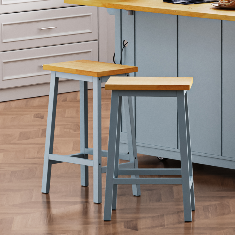 K&K Solid Wood Bar Stools 25.6" Tall Set of 2 Bar Chairs, Kitchen Counter Stools with Footrests, Farmhouse Stools for Dining Room, Kitchen, Counter - Image 2