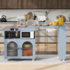 K&K Rolling Kitchen Island With Extended Table, Kitchen Island on Wheels with LED Lights, Power Outlets and 2 Fluted Glass Doors, Kitchen Island with a Storage Compartment and Side 3 Open Shelves