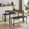 Dining Table Set, Bar Table with 2 Dining Benches, Kitchen Table Counter with Chairs, Industrial for Kitchen Breakfast Table, Living Room, Party Room