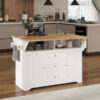 Large Kitchen Island with 2 Drop Leaf, Rolling Kitchen Cart on 5 Wheels with Power Outlet, Folding Storage Dining Table with Spice & Towel Rack, 3 Drawers, for Kitchen, Dining Room, White