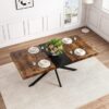 55.11" -70.86"Retro Rectangular Stretch Dining Table, Antique Wood Top And Black Relief Plate, Black Fine Sand Cross Iron Foot Base Dining Table, With Storage Box