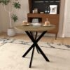 31.5 Inch Round Dining Table, Small Circle Kitchen Table with Metal Black Legs for 2-4 people,Modern Dining Room Table, Brown (only table)
