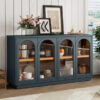 TREXM 4-Door Large Storage Buffet Cabinet with Glass Doors, Arched Cabinet with Adjustable Shelves for Kitchen, Dining Room and Living Room
