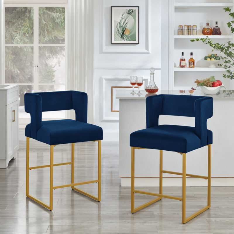 Modern Fashion Counter Height Stool With Square Open Backrest and Sturdy Iron Legs, Set of 2 Versatile Bar Chair - Image 4
