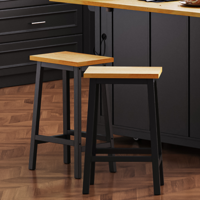 K&K Solid Wood Bar Stools 25.6" Tall Set of 2 Bar Chairs, Kitchen Counter Stools with Footrests, Farmhouse Stools for Dining Room, Kitchen, Counter - Image 3