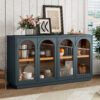 TREXM 4-Door Large Storage Buffet Cabinet with Glass Doors, Arched Cabinet with Adjustable Shelves for Kitchen, Dining Room and Living Room - Image 2