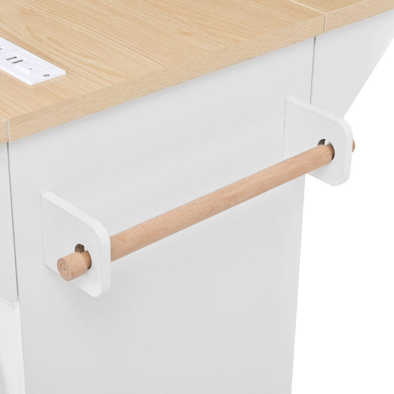 Large Kitchen Island with 2 Drop Leaf, Rolling Kitchen Cart on 5 Wheels with Power Outlet, Folding Storage Dining Table with Spice & Towel Rack, 3 Drawers, for Kitchen, Dining Room, White - Image 13
