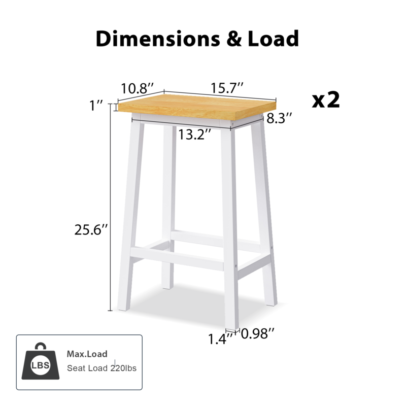 K&K Solid Wood Bar Stools 25.6" Tall Set of 2 Bar Chairs, Kitchen Counter Stools with Footrests, Farmhouse Stools for Dining Room, Kitchen, Counter - Image 7