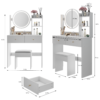 17" Round LED Mirror Vanity Table + Soft Cushion Stool Suit, Large Mirror, Touch Switch, 3 colors, Adjustable Brightness, Large Desktop, Multi-layer High Capacity Storage, Suitable For Small Space - Image 2