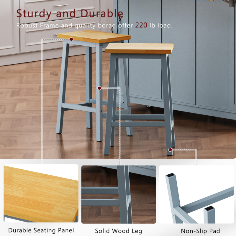 K&K Solid Wood Bar Stools 25.6" Tall Set of 2 Bar Chairs, Kitchen Counter Stools with Footrests, Farmhouse Stools for Dining Room, Kitchen, Counter - Image 4
