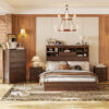 4PCS Bedroom Sets, Wooden Queen Size Bed Frame with Storage Headboard and Charging Station, 2 Nightstands with 2 Drawers, 1 Dresser with 5 Drawers, Walnut(old SKU HL000102AAD) - Image 2