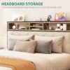 Queen Size Bed Frame, Platform Bed Frame with Charging Station, Upholstered Storage Headboard & Footboard Metal Slats Supports Mattress Foundation, No Box Spring Needed, Beige(No Drawers) - Image 4