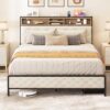 Queen Size Bed Frame, Platform Bed Frame with Charging Station, Upholstered Storage Headboard & Footboard Metal Slats Supports Mattress Foundation, No Box Spring Needed, Beige(No Drawers) - Image 2