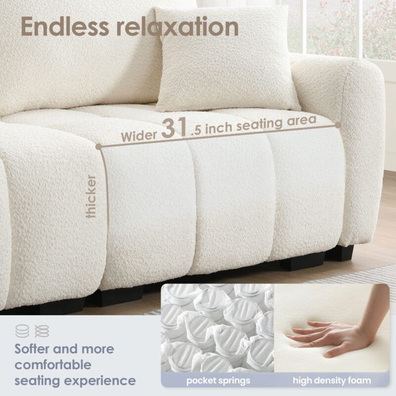 110" Modular Sectional Sofa, L Shape with Extra-large Seat, Pull-line Design, Movable Ottoman, High Density Foam, Free Combination, Sturdy Metal&Wood Frame, Boucle Fabric, 3 Colors - Image 13