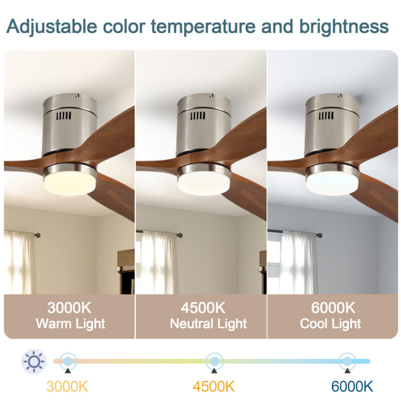 52 Inch Ceiling Fan with Light, 3 Light Walnut Solid Wood Blades,Remote Control,6-speed Reversible DC Motor for Bed Room,Dining Room,Living Room. - Image 7