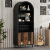 71"Farmhouse Arched Wine Bar Cabinet: tall arched display cabinet , arch black cabinets &coffee bar, whiskey station with wine rack and Wine Glass Holder - Liquor Bars Cabinet for Living Dining Room - Image 4