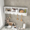 White Entryway Wall Mounted Coat Rack with 4 Dual Hooks Living Room Wooden Storage Shelf - Image 6