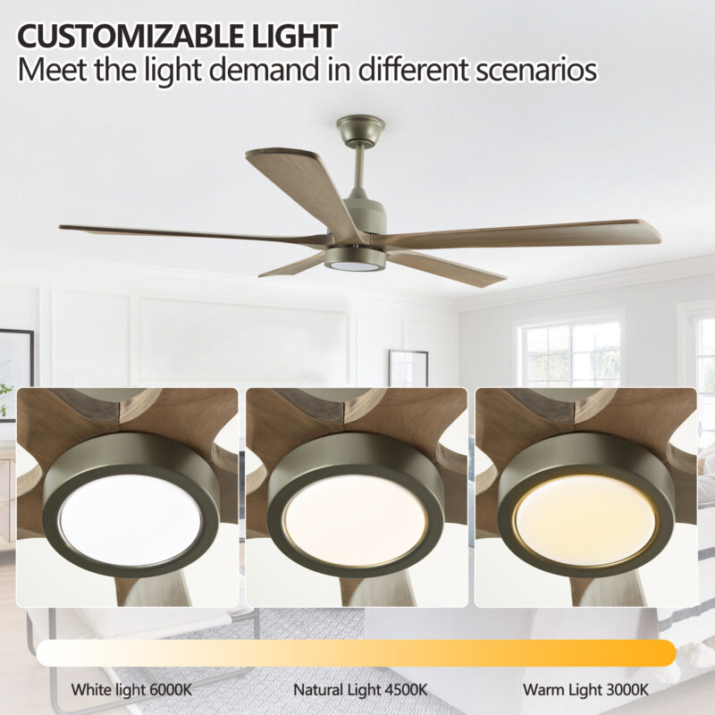 60" Modern Wood Ceiling Fan with Light and Remote Control,6-Speed Noiseless Reversible DC Motor, Ceiling Fan for Kitchen Dinning Living Room - Image 8