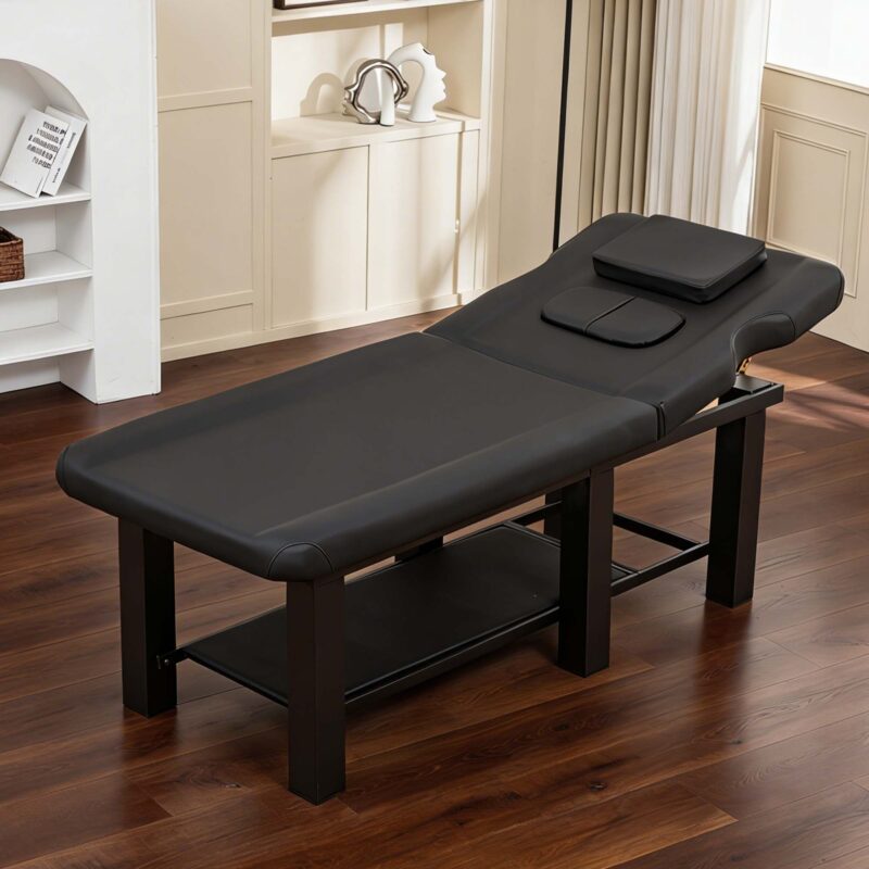 Spa Salon Massage Table with Bottom Storage, Adjustable Backrest (0-15°) & Detachable Headrest, High-Resiliency Waterproof Cushion, Heavy-Duty Steel Frame with Corner Protectors, 330 lbs Capacity – Bl - Image 4