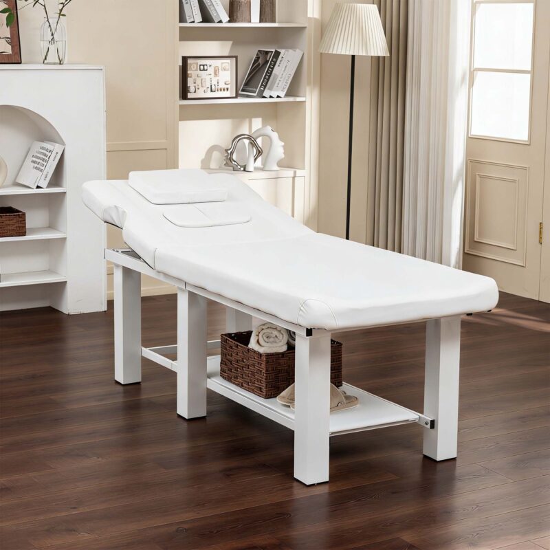 Spa Salon Massage Table with Bottom Storage, Adjustable Backrest (0-15°) & Detachable Headrest, High-Resiliency Waterproof Cushion, Heavy-Duty Steel Frame with Corner Protectors, 330 lbs Capacity – Bl - Image 10