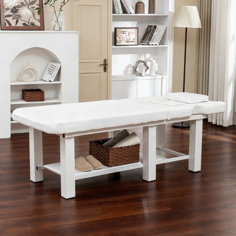 Spa Salon Massage Table with Bottom Storage, Adjustable Backrest (0-15°) & Detachable Headrest, High-Resiliency Waterproof Cushion, Heavy-Duty Steel Frame with Corner Protectors, 330 lbs Capacity – Bl - Image 18