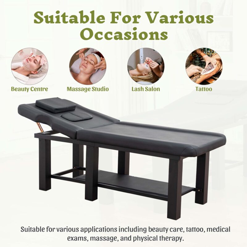 Spa Salon Massage Table with Bottom Storage, Adjustable Backrest (0-15°) & Detachable Headrest, High-Resiliency Waterproof Cushion, Heavy-Duty Steel Frame with Corner Protectors, 330 lbs Capacity – Bl - Image 3