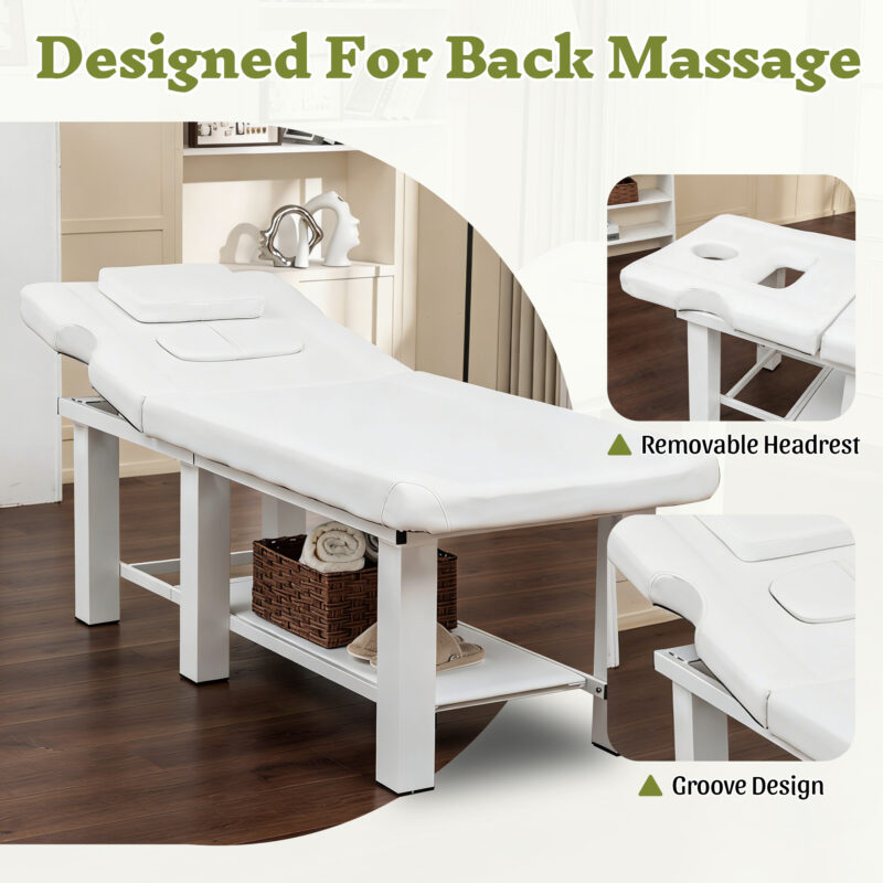 Spa Salon Massage Table with Bottom Storage, Adjustable Backrest (0-15°) & Detachable Headrest, High-Resiliency Waterproof Cushion, Heavy-Duty Steel Frame with Corner Protectors, 330 lbs Capacity – Bl - Image 11