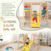 9-in-1 Foldable Kids Climbing Frame & Slide, Wooden Toddler Playground with Swing, Monkey Bars, Climbing Rock, Abacus Game – Indoor Outdoor Playset for Ages 3+, Natural Wood, 176LBS Capacity - Image 8