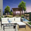 Outdoor patio Furniture sets 3 piece Conversation set wicker Ratten Sectional Sofa With Seat Cushions(Beige Cushion)