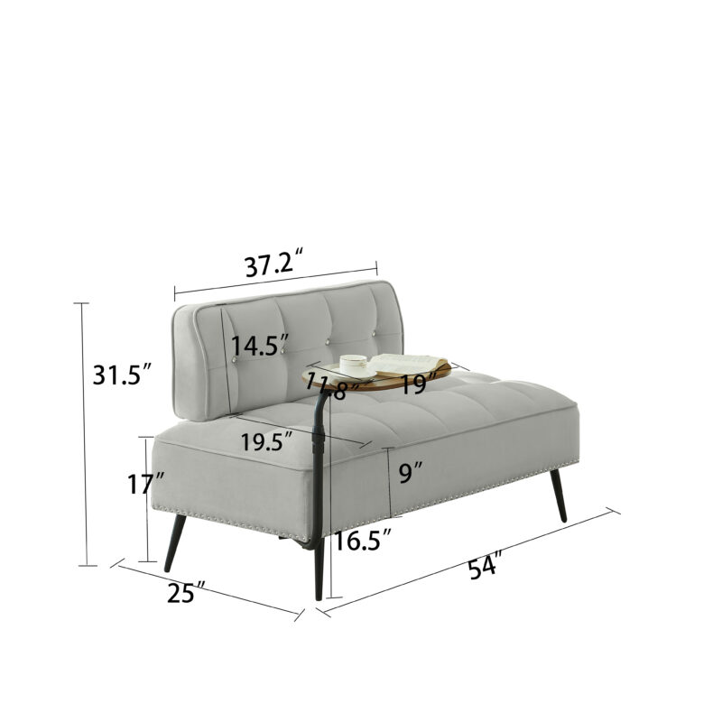 54-Inch Modern Two-Seater Velvet Sofa with Backrest & 360° Rotating Side Table – Entryway Ottoman, Multi-Use Bench, Office Desk and Chair Set, Space-Saving Design for Living Room, Bedroom, Apartment - Image 20