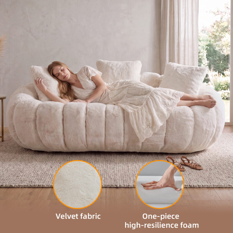 Floral-shaped sofa, ultra-soft faux fur sofa, large living room two-seater sofa, Gray, two-person style - Image 7