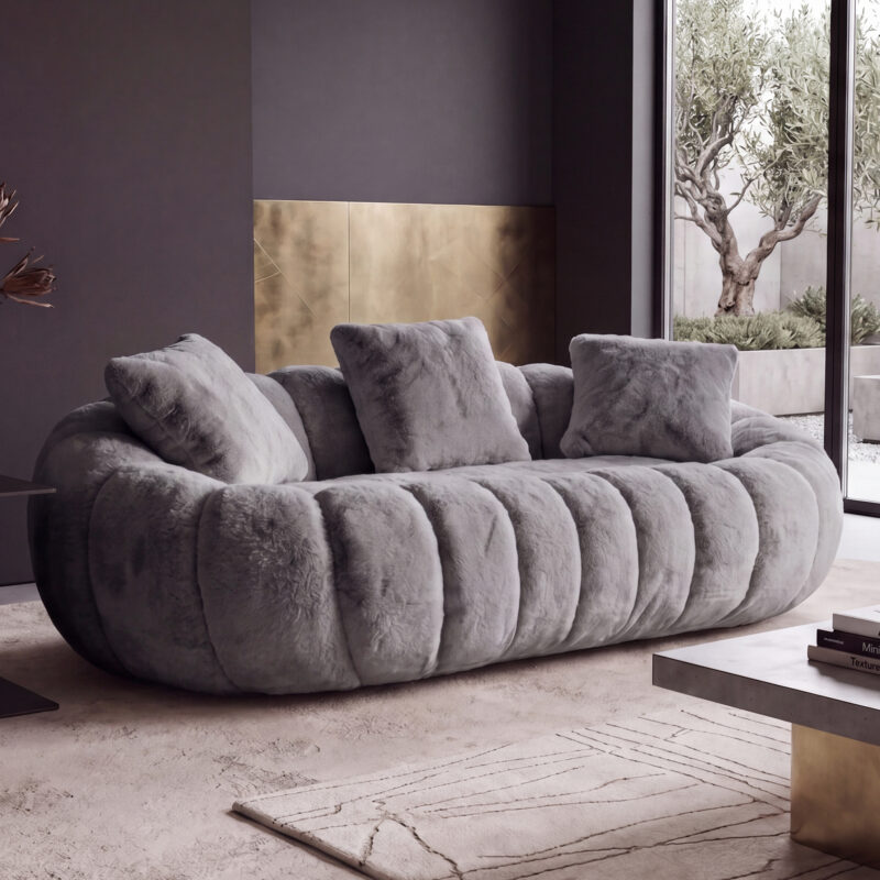 Floral-shaped sofa, ultra-soft faux fur sofa, large living room two-seater sofa, Gray, two-person style - Image 4