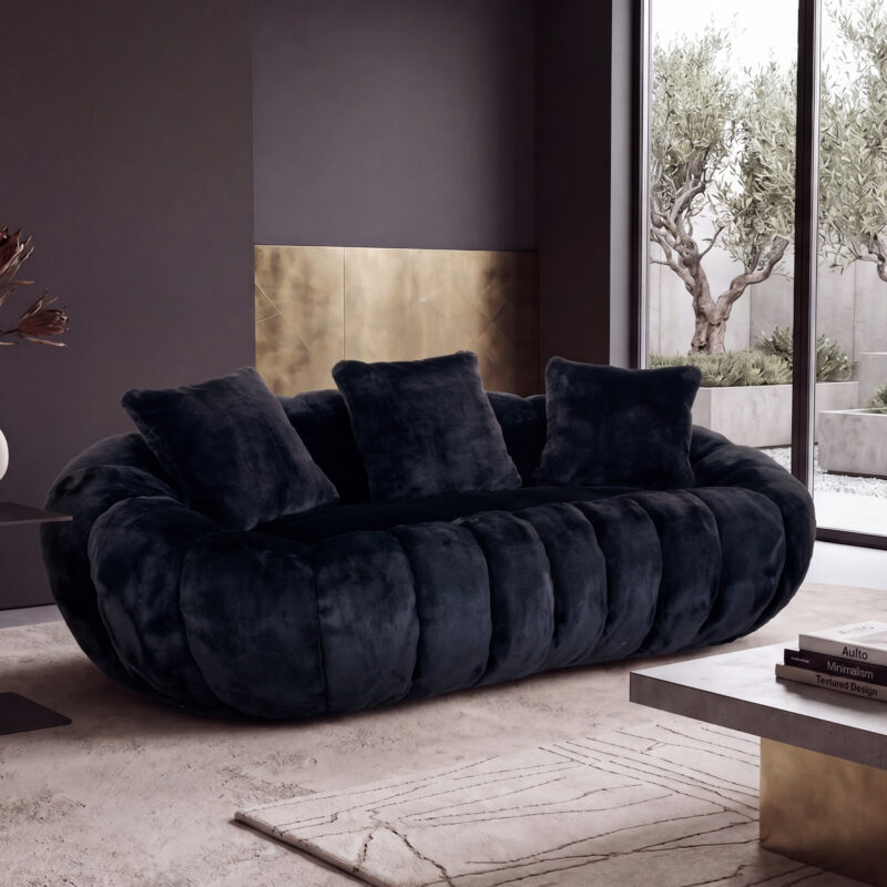 Floral-shaped sofa, ultra-soft faux fur sofa, large living room two-seater sofa, Gray, two-person style - Image 9