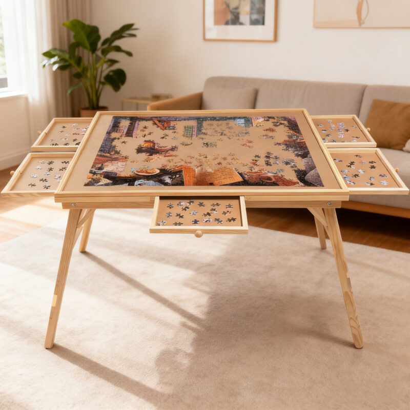 27" H Tall 1500 Piece Puzzle Table with Legs, 5 Drawers, 34" W x 26" D Large Wood Folding Jigsaw Puzzle Board for Adults, Nature - Image 5