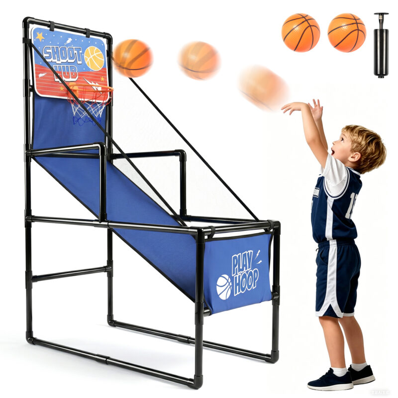 Kids Single Shot Basketball Arcade Game, Indoor Basketball Hoop with 2 Balls & Pump, Foldable Stand for Toddlers & Children - Image 5