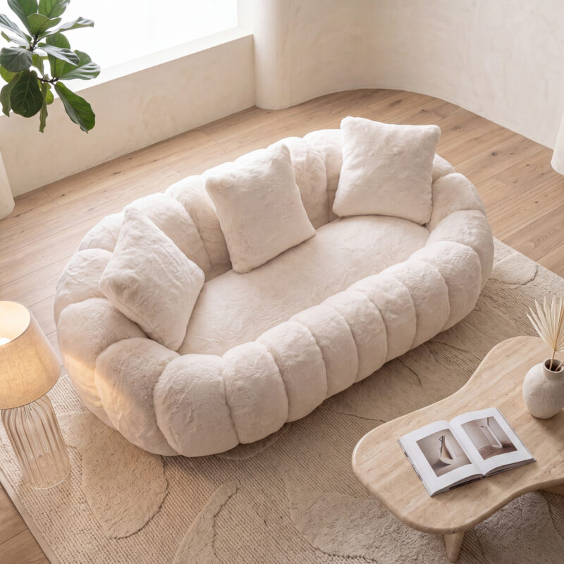 Floral-shaped sofa, ultra-soft faux fur sofa, large living room two-seater sofa, Gray, two-person style - Image 6