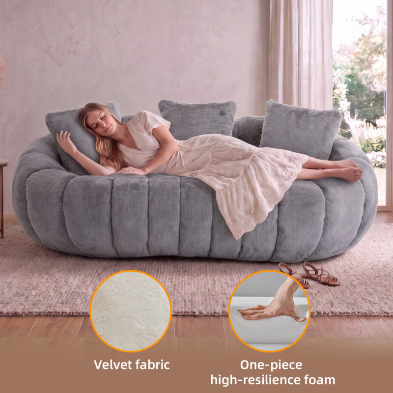Floral-shaped sofa, ultra-soft faux fur sofa, large living room two-seater sofa, Gray, two-person style - Image 3