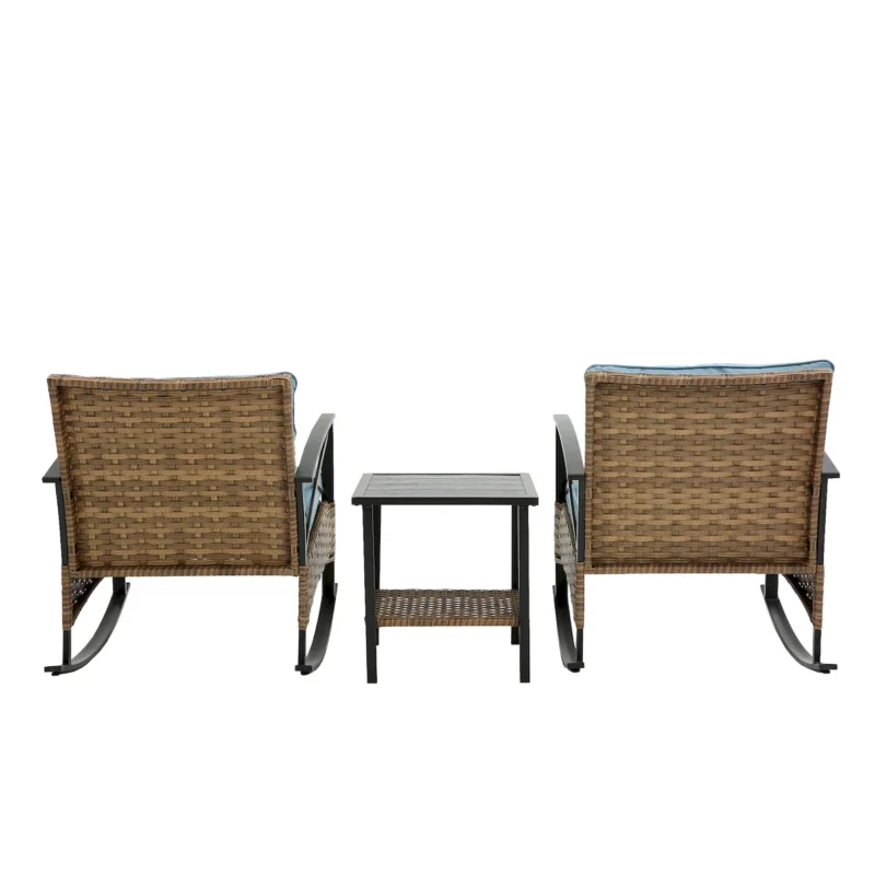 3pcs rocking rattan set wholesale leisure chair outdoor rattan rocking chair set grey - Image 8